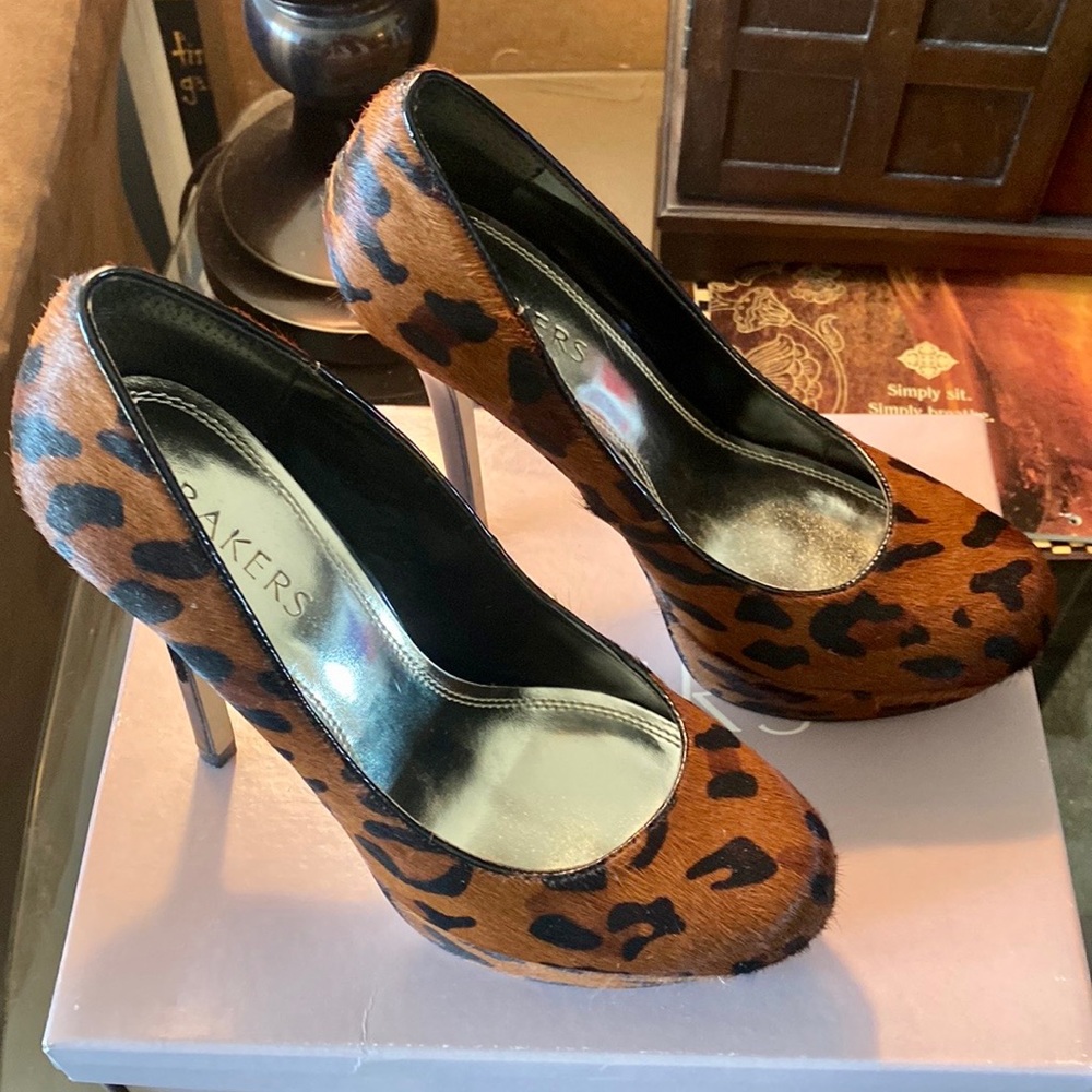 Pony Hair Leopard Print Platform Pumps